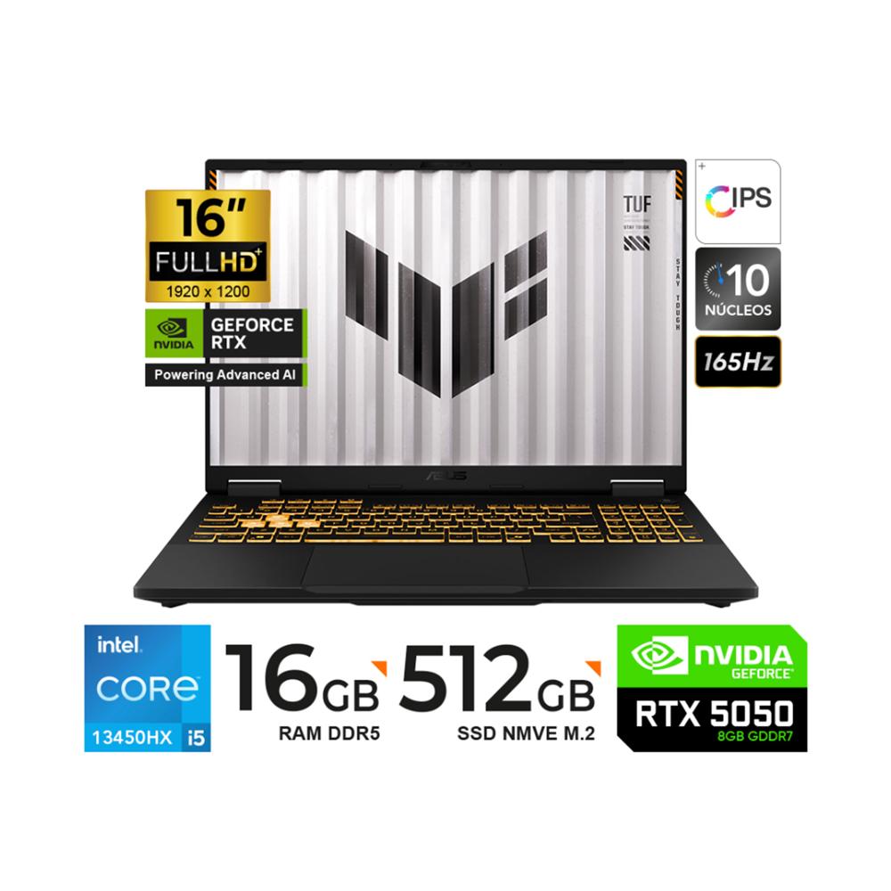 LAPTOP ASUS TUF FX608JH-RV010  F16  I5-13450HX  512GB 16GB RTX5050 8GB FREEDOS