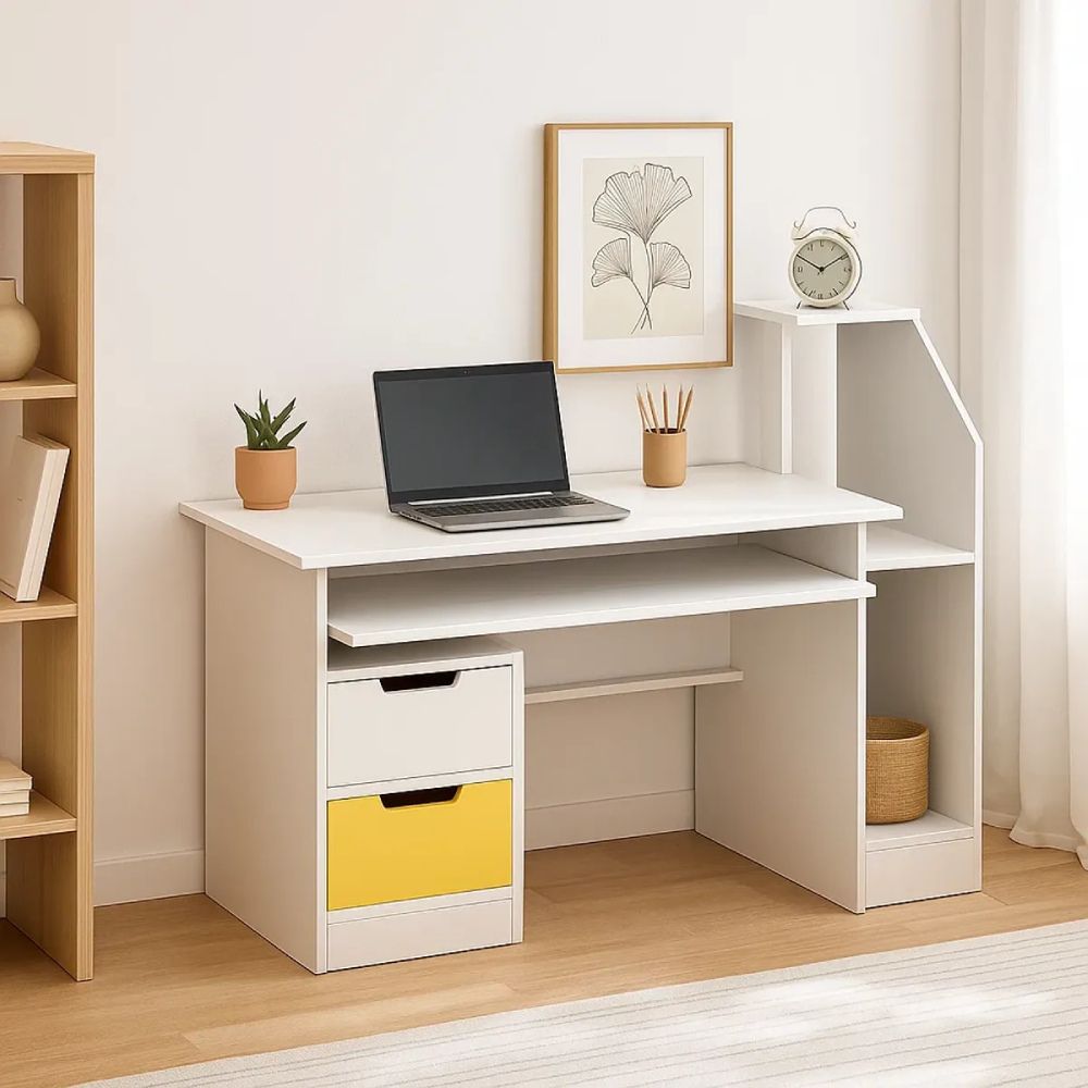 Escritorio Daiki 117cm Blanco y Amarillo | Masiva Home