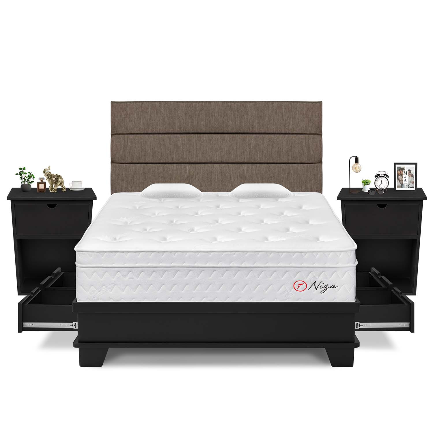 Dormitorio Niza Con 4 Cajones Queen Laqueado + Velador Bari