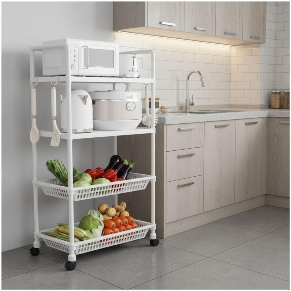 Carrito Organizador de Cocina Multiusos 4 Niveles con Ruedas 123x49x35CM Blanco