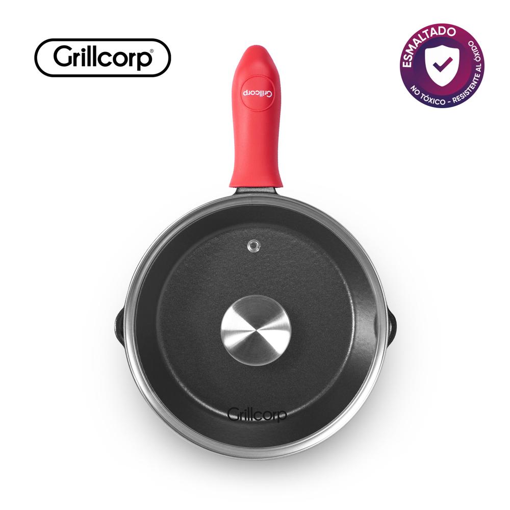 Sarten Grillcorp N20 Esmaltado con Tapa de Vidrio y Mango