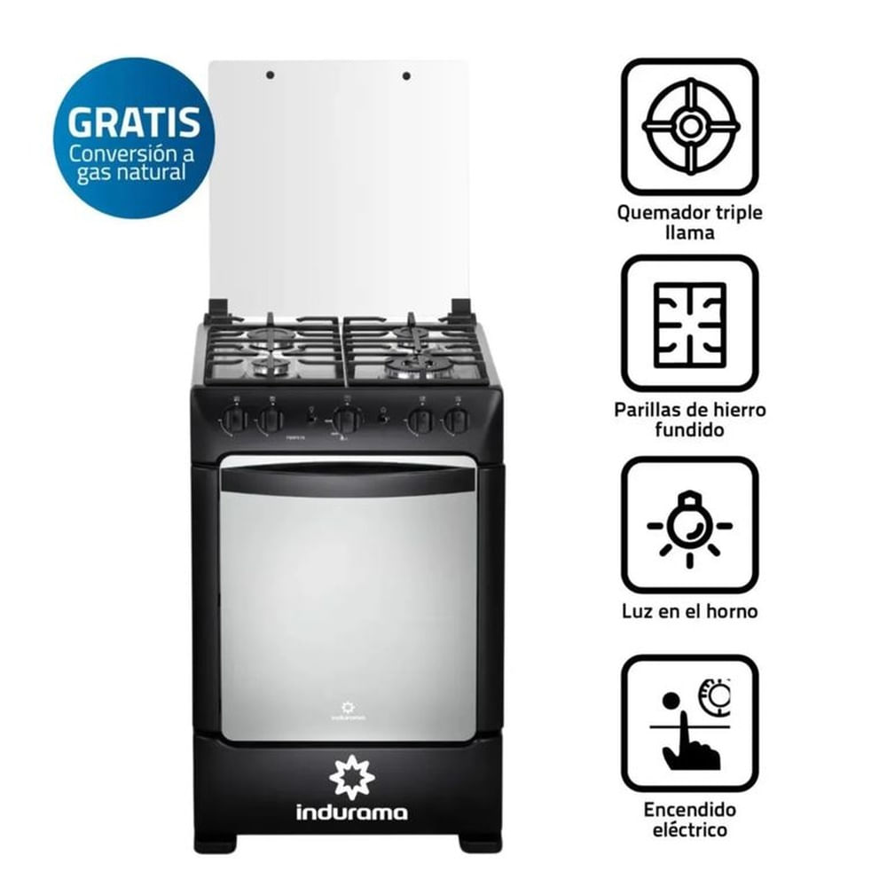 COCINA POMPEYA INDURAMA 4 HORNILLAS NEGRA