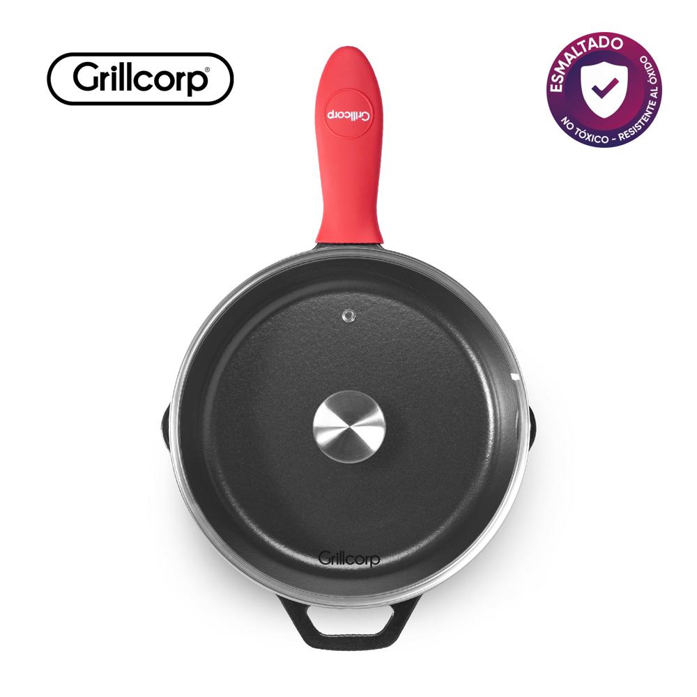 Sarten Grillcorp N25 Esmaltado con Tapa de Vidrio y Mango