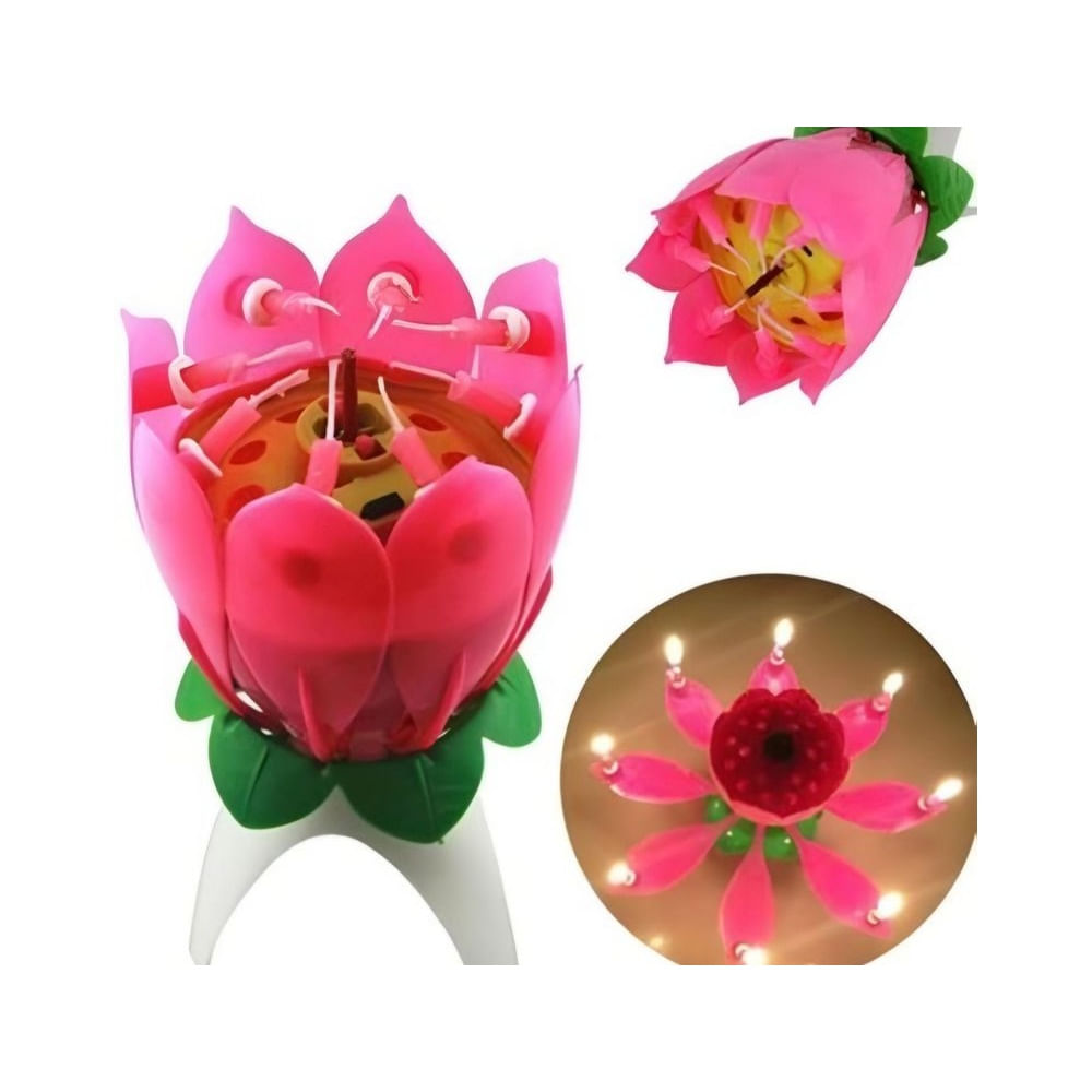 1 vela flor de loto musical giratoria cumpleaños