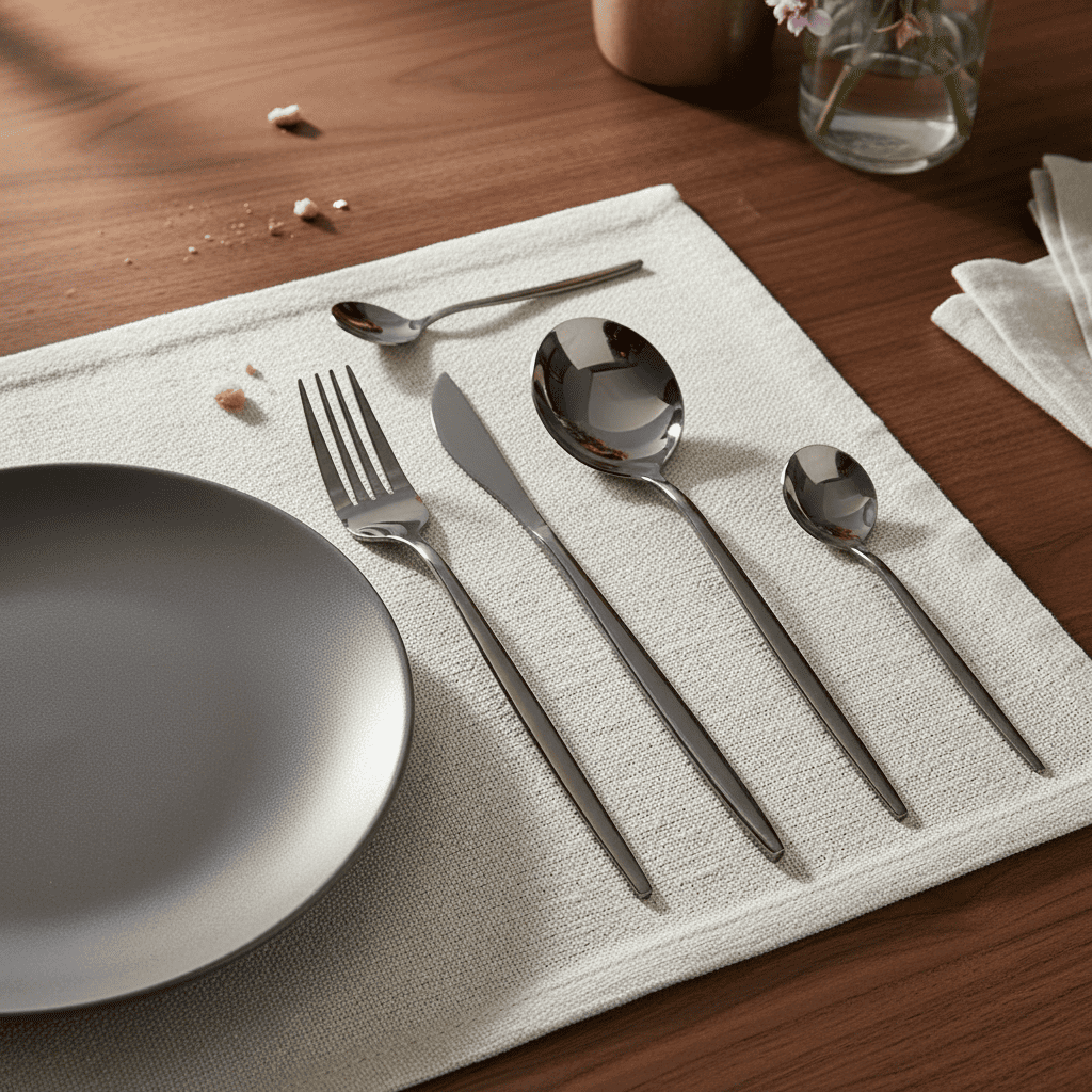 Set de Cubiertos Vintage Negro Mate de Acero Inoxidable  de 4 Piezas con Caja de Regalo