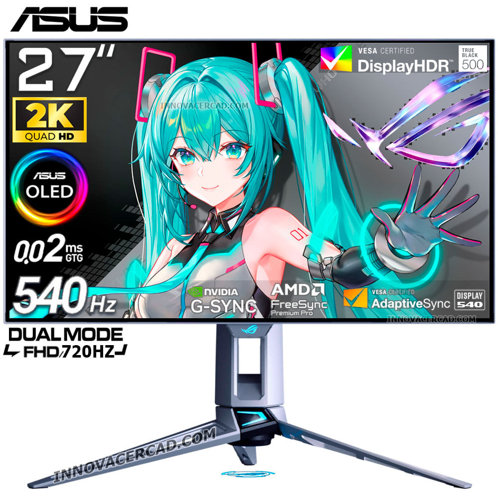 Monitor ASUS ROG SWIFT OLED PG27AQW 26.5 QHD 2560x1440 DUAL MODE 540HZ HD 720HZ 0.02MS G-SYNC.