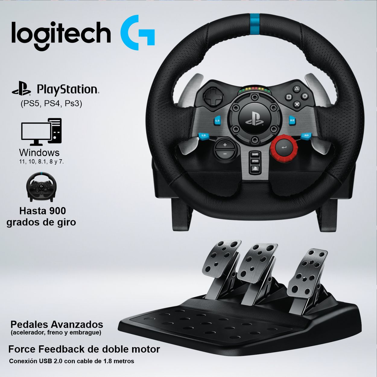 TIMON CON PEDAL DE CARRERAS LOGITECH G29 DRIVING FORCE PS3-PS4-PS5-PC