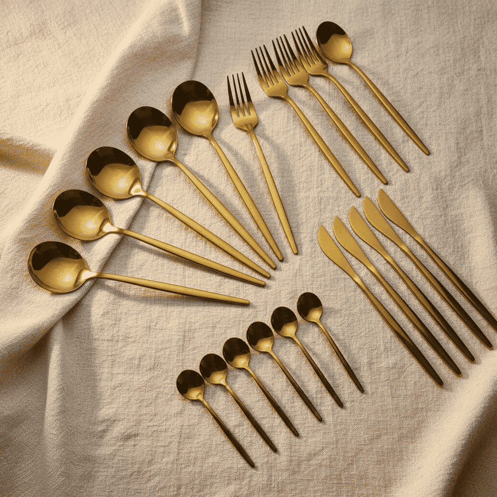 Juego de 24 cubiertos Vintage color dorado de acero inoxidable 1810