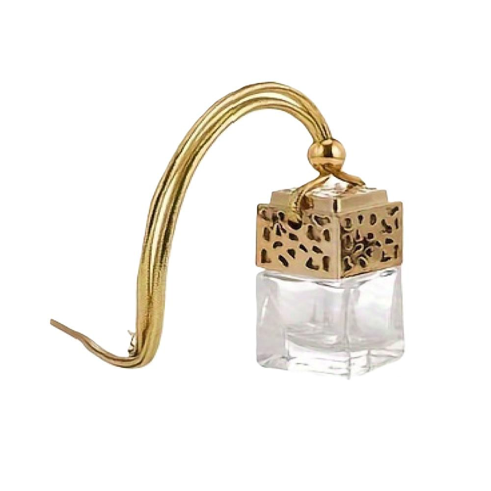 AMBIENTADOR COLGANTE VIDRIO PARA AUTO ACEITE AROMATERAPIA 5 ML DORADO