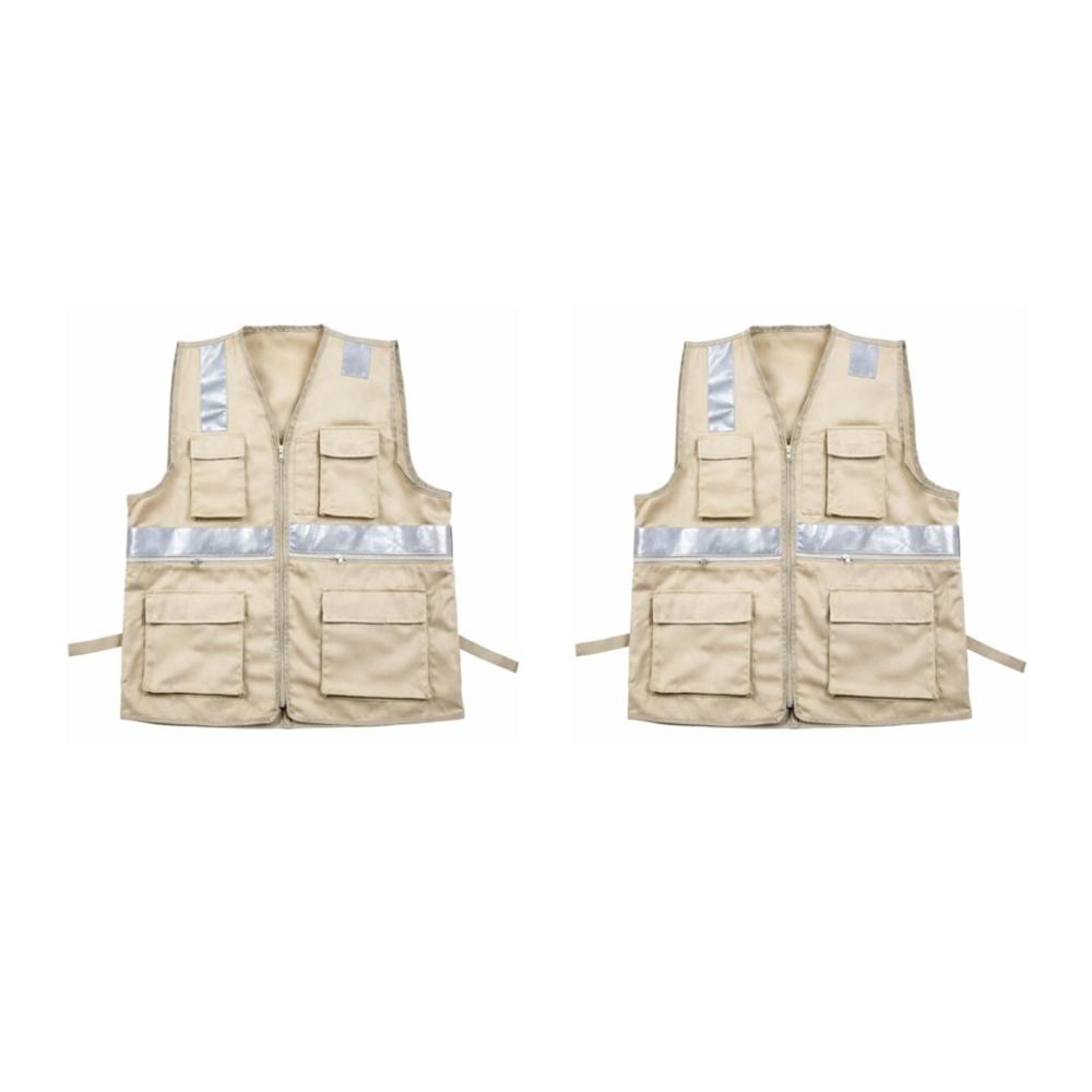 PACK X 2 UND CHALECO DE DRIL MULTIBOLSILLO ALTA VISIBILIDAD COLOR BEIGE TALLA M
