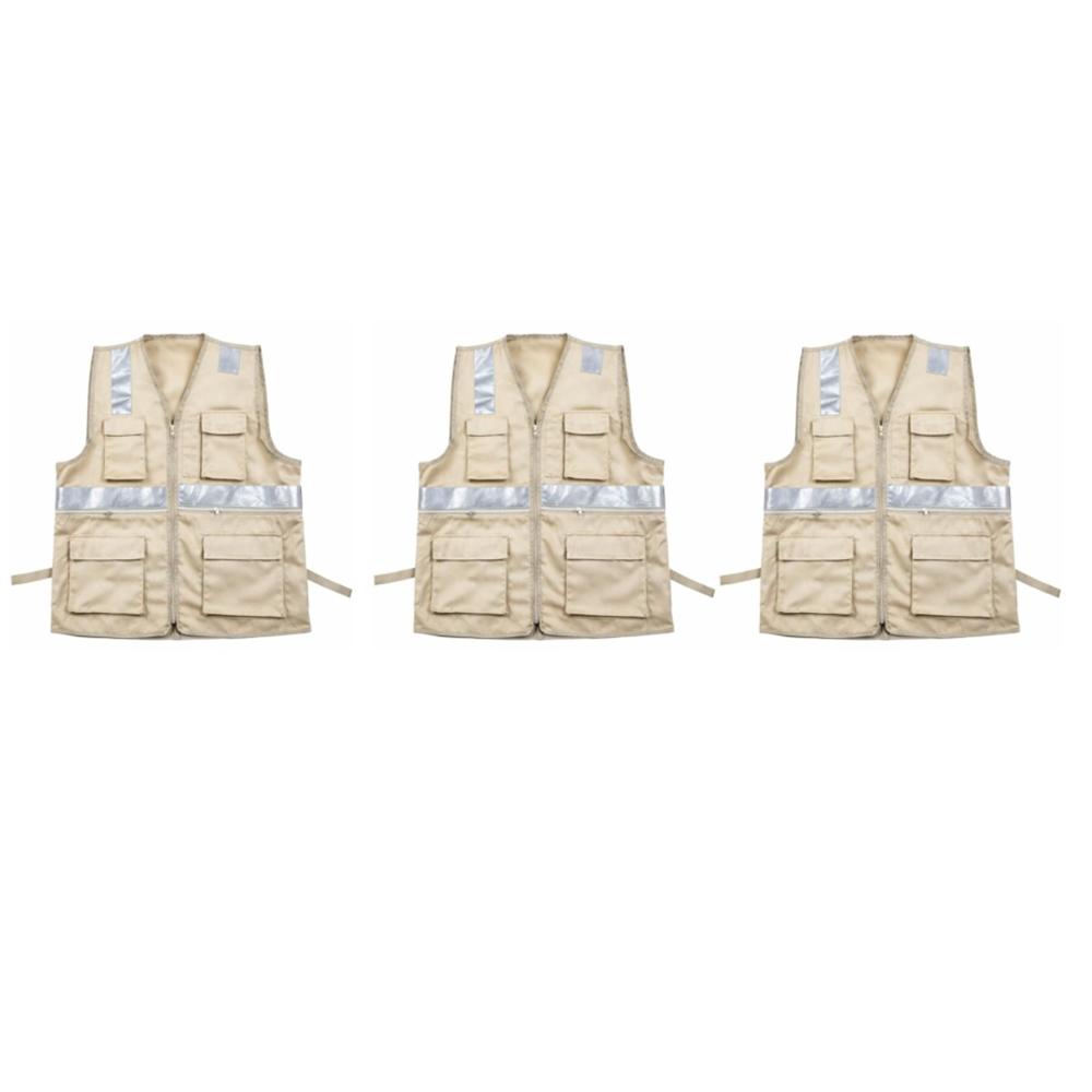 PACK X 3 UND CHALECO MULTIBOLSILLO ALTA VISIBILIDAD COLOR BEIGE TALLA L