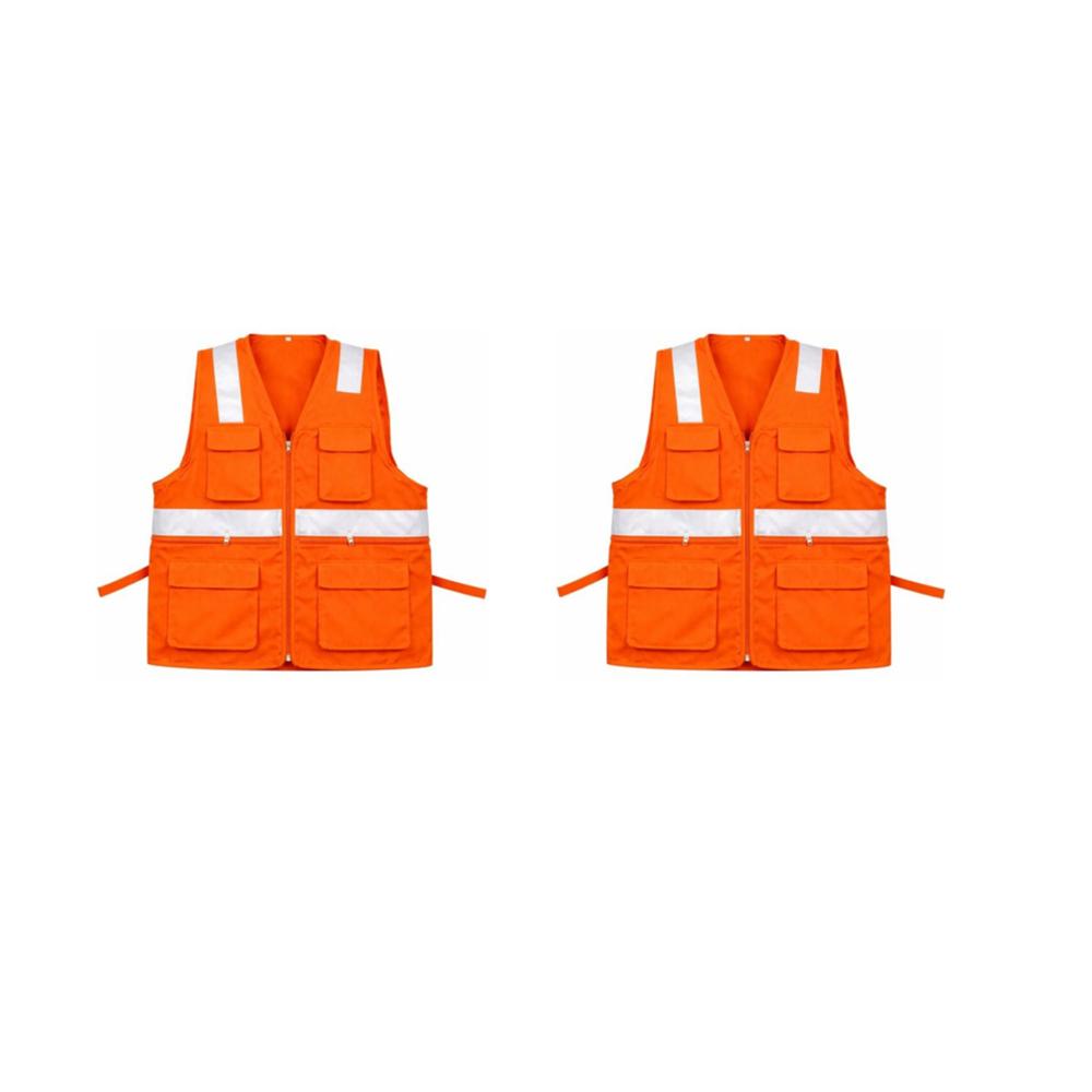 PACK X 2 UND CHALECO DE DRIL MULTIBOLSILLO ALTA VISIBILIDAD COLOR NARANJA TALLA L