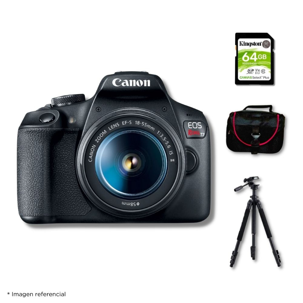 Cámara Canon EOS T7 y Lente 18-55mm y Kit de accesorios Deluxe  N