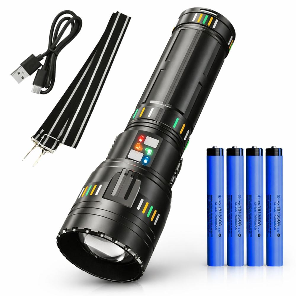 Linterna Táctica Recargable 60W Zoom Telescópico Largo Alcance 2000m Power Bank