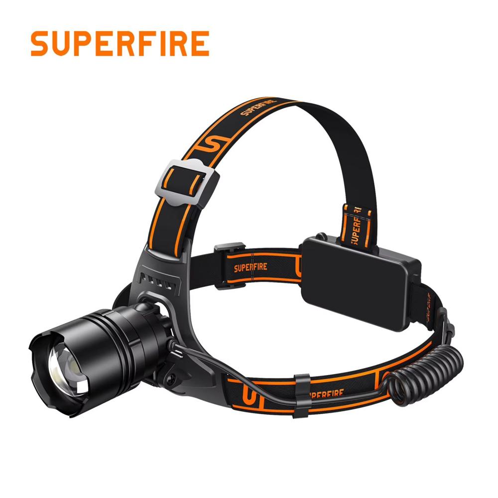 Linterna de Cabeza Recargable 2300 Lúmenes Zoom Alto Alcance USB Tipo C Resistente Agua