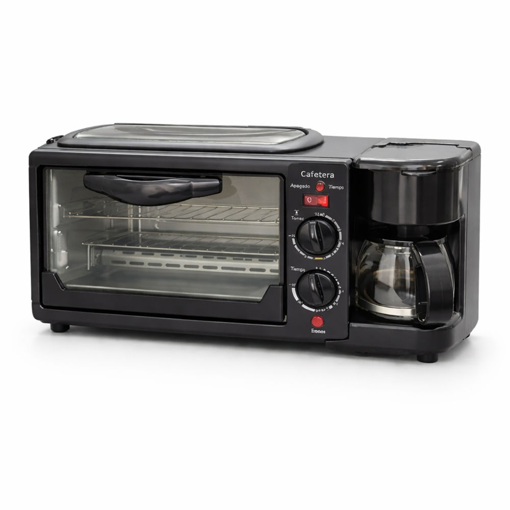 Maquina De Desayuno 3 En 1 Horno - Cafetera - Freidora 12L 1250W