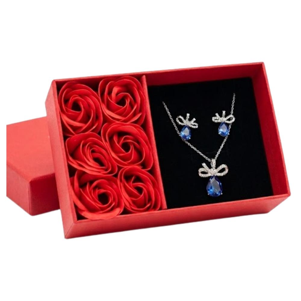 Cofre de Rosa Eterna Joyería Sorpresa Collar Aretes y Anillo Regalo Joyero RJ