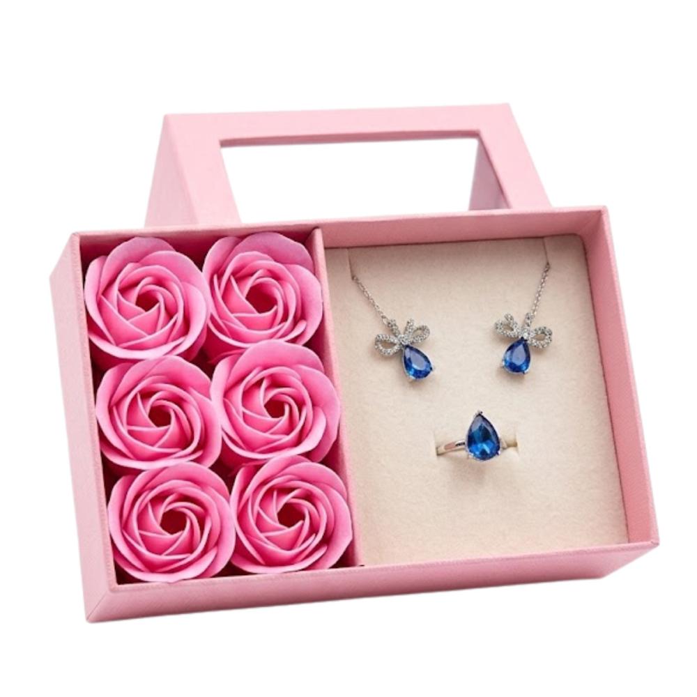 Cofre de Rosa Eterna Joyería Sorpresa Collar Aretes y Anillo Regalo Joyero RSD