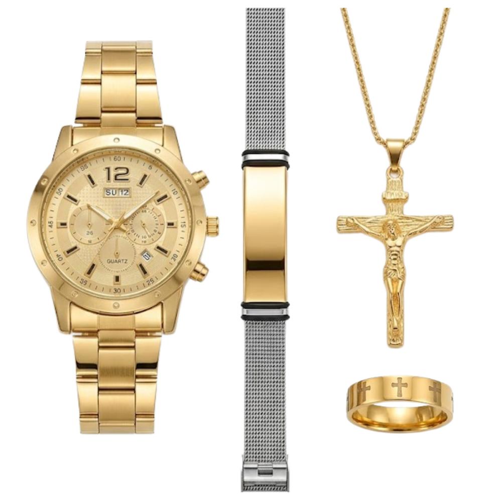Set de Reloj para Hombres Collar Pulsera Dije y Anillo GH
