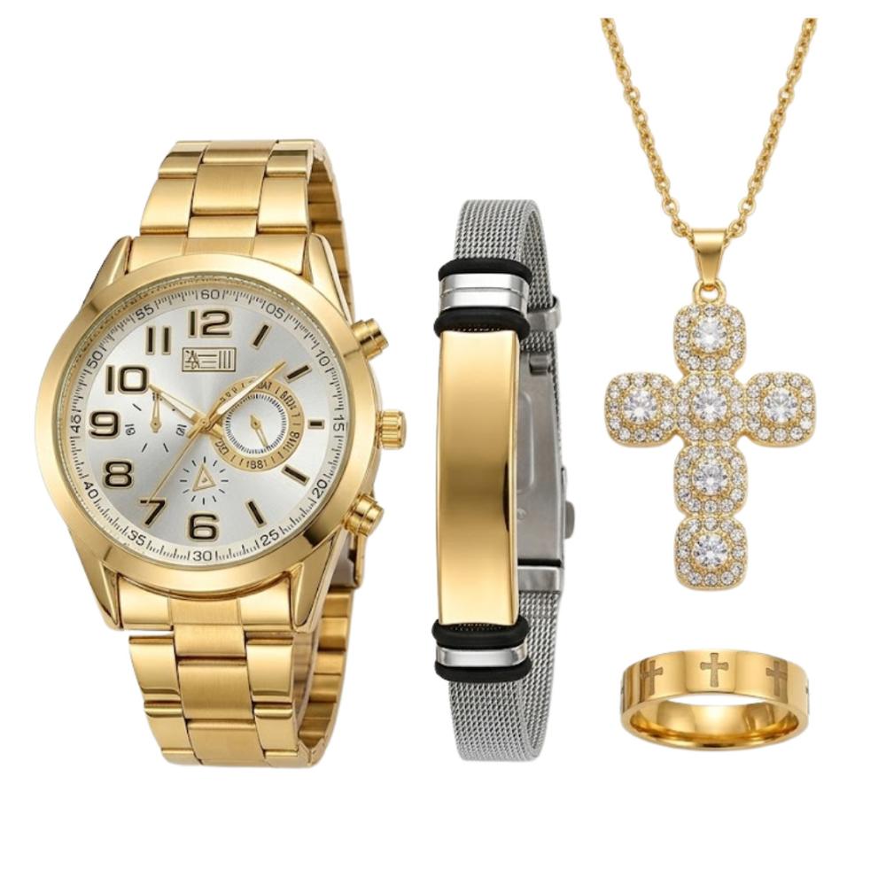 Set de Reloj para Hombres Collar Pulsera Dije y Anillo ST