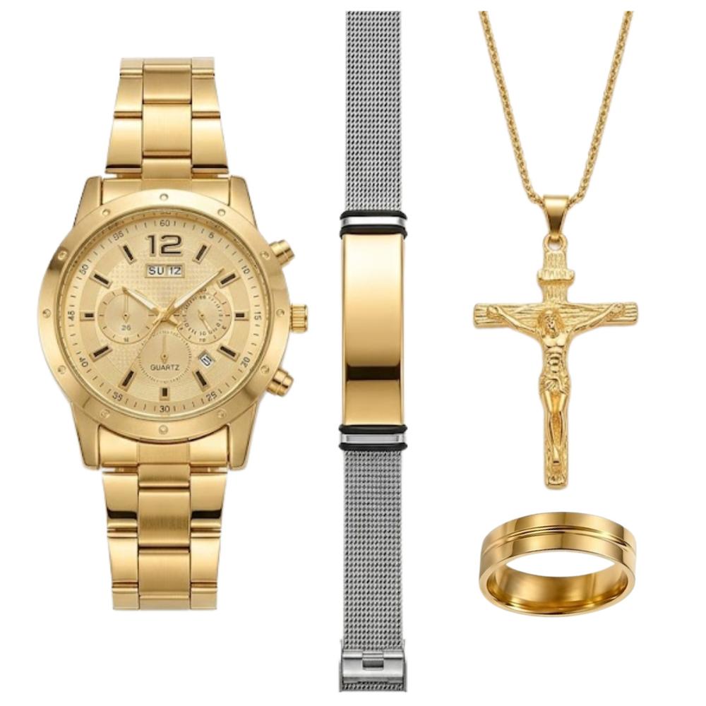 Set de Reloj para Hombres Collar Pulsera Dije y Anillo RF