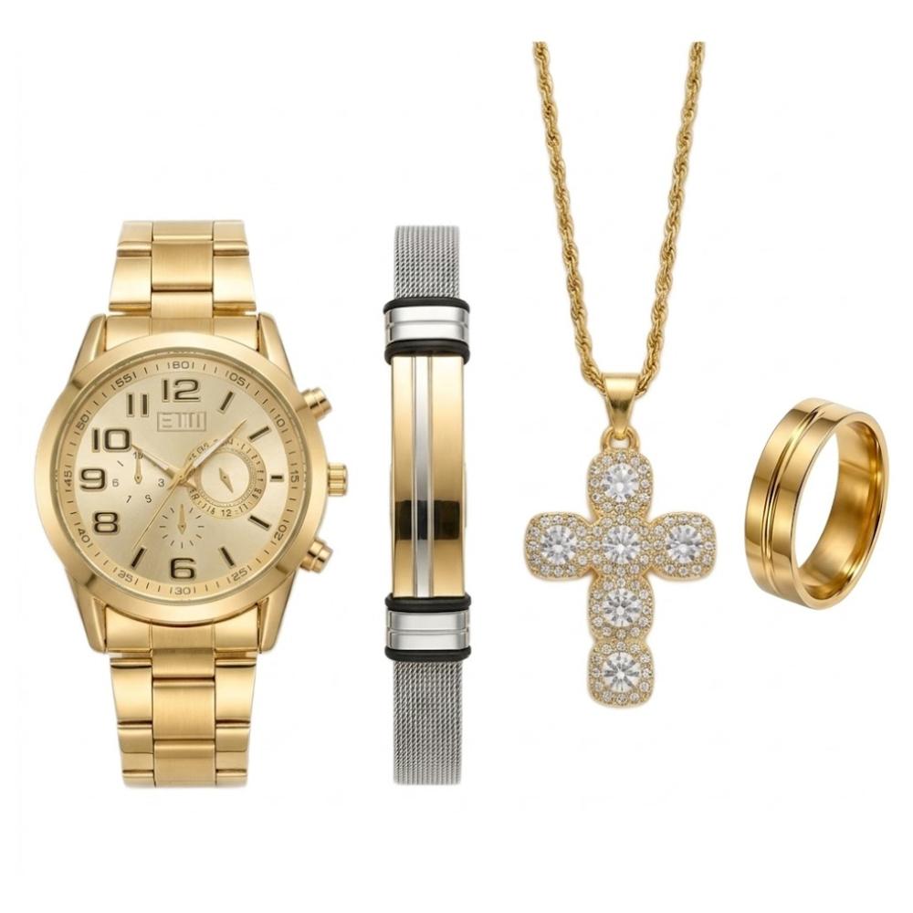 Set de Reloj para Hombres Collar Pulsera Dije y Anillo Estampilla