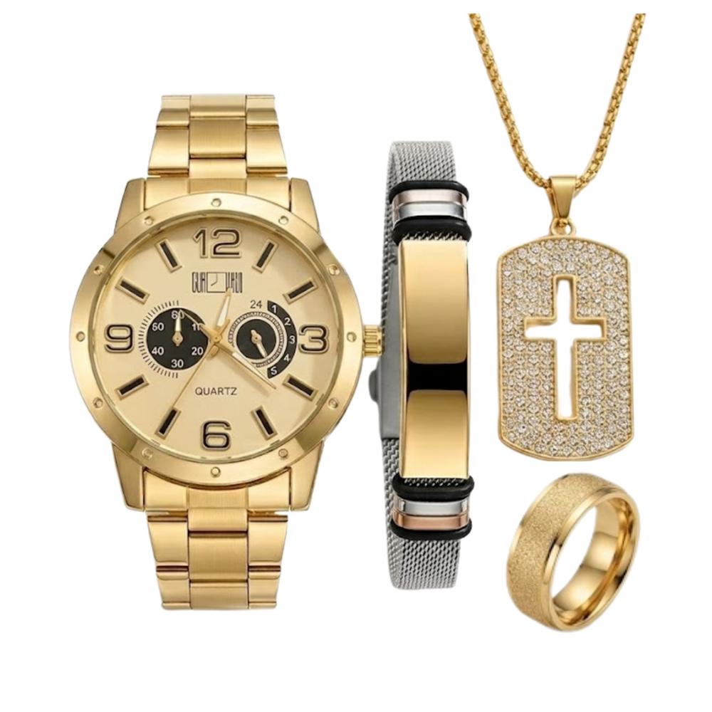 Set de Reloj para Hombres Collar Pulsera Dije y Anillo XZ