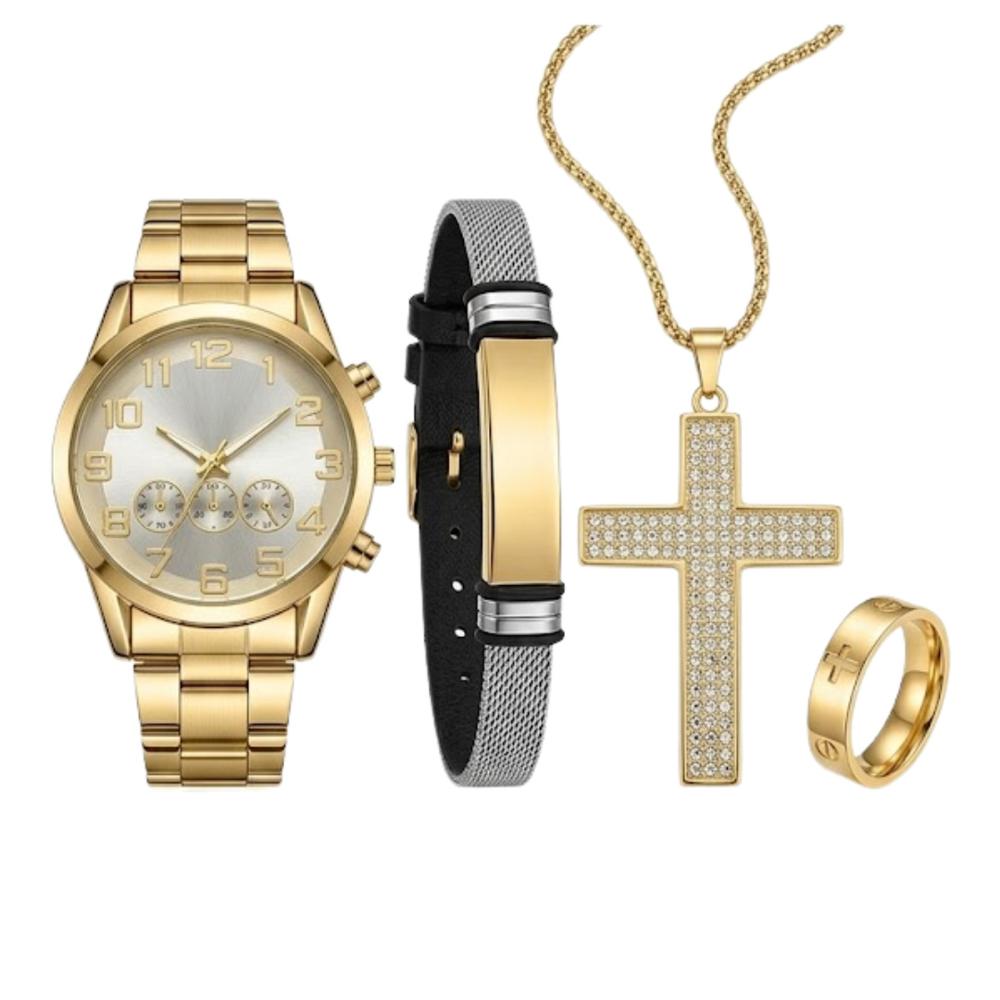 Set de Reloj para Hombres Collar Pulsera Dije y Anillo WT