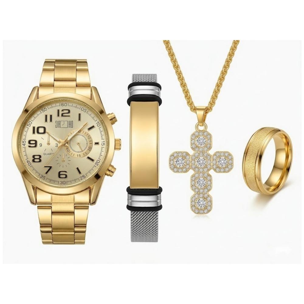 Set de Reloj para Hombres Collar Pulsera Dije y Anillo ES