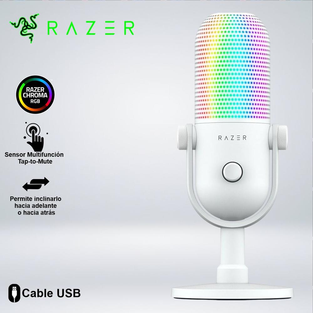 MICROFONO RAZER SEIREN V3 USB RGB STREAMING SENSOR TOUCH SILENT BLANCO
