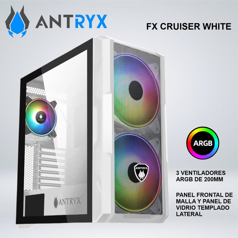 CASE ANTRYX FX CRUISER WHITE ARGB FAN X3 VIDRIO TEMPLADO Y MESH AC-FX573W-R1