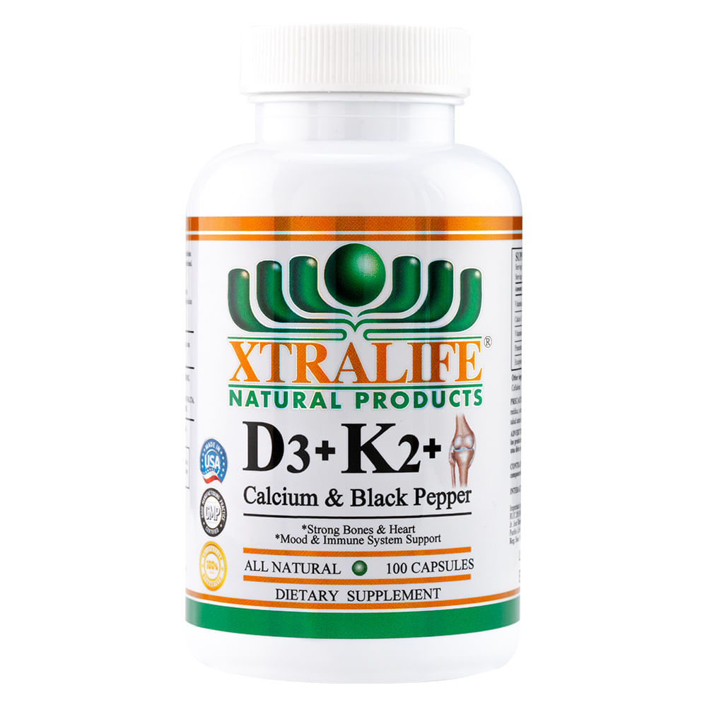 D3 - K2 - Calcio - Xtralife Natural Products - 100 Cápsulas