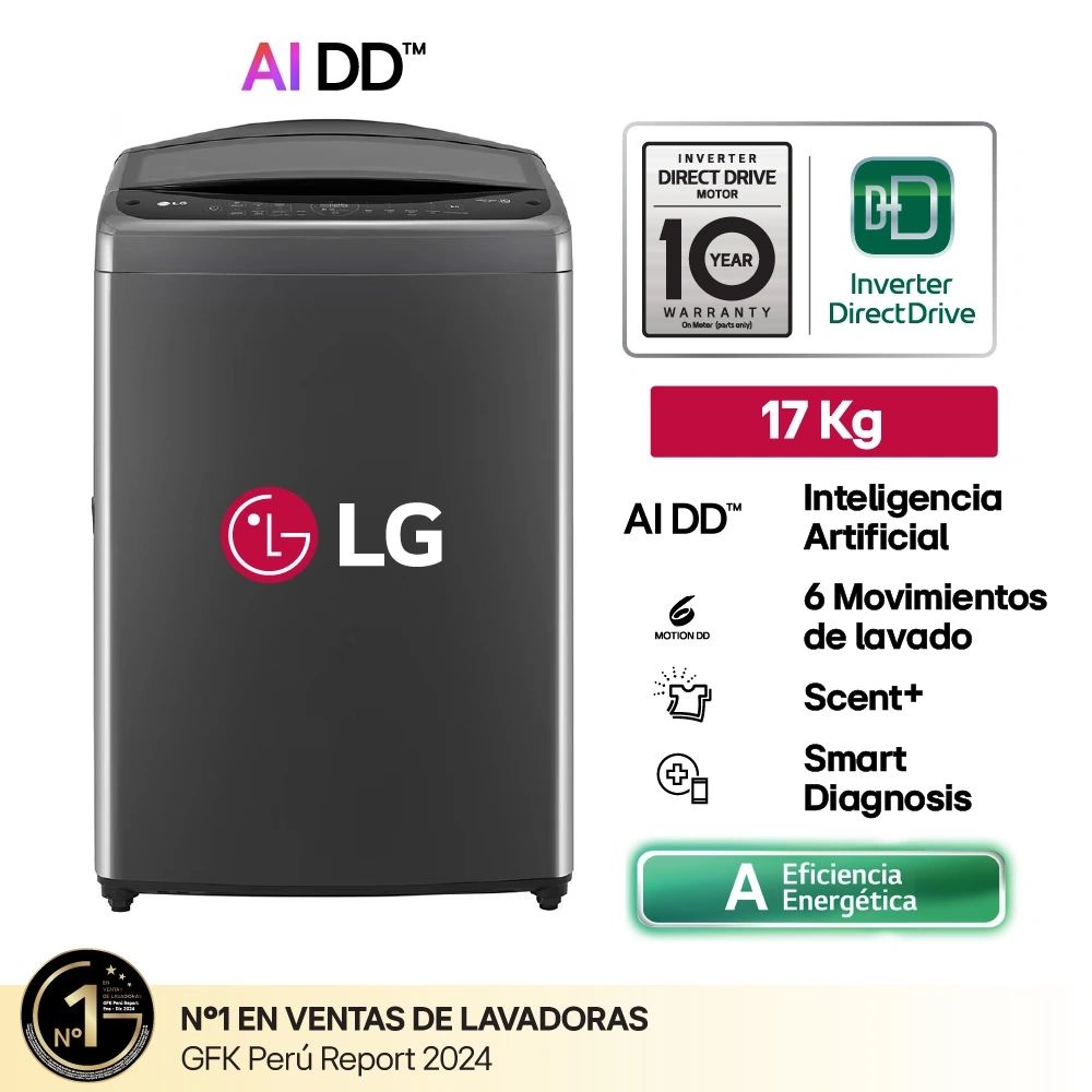 Lavadora LG 17Kg Carga Superior Inteligencia Artificial WT17BV6T Negro