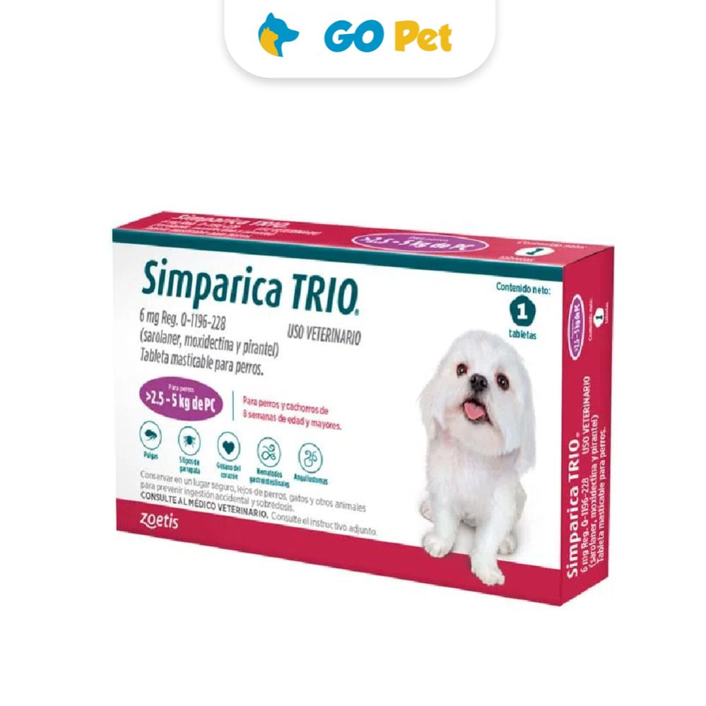 Antipulgas Simparica Trio de 2.5 a 5 kg x 03 Tabletas