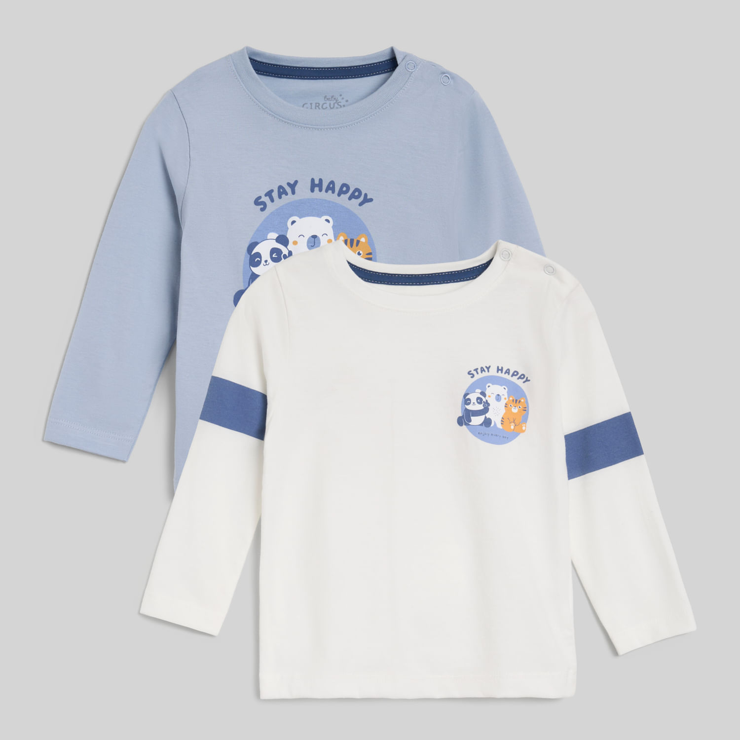 Pack X2 Polos Manga Larga Para Bebe Niño Front Print Baby Circus