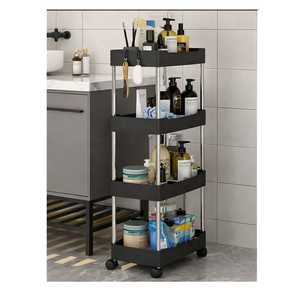 Organizador Multiuso de 4 Niveles con Ruedas - Estante Móvil para Baño y Cocina Color Negro