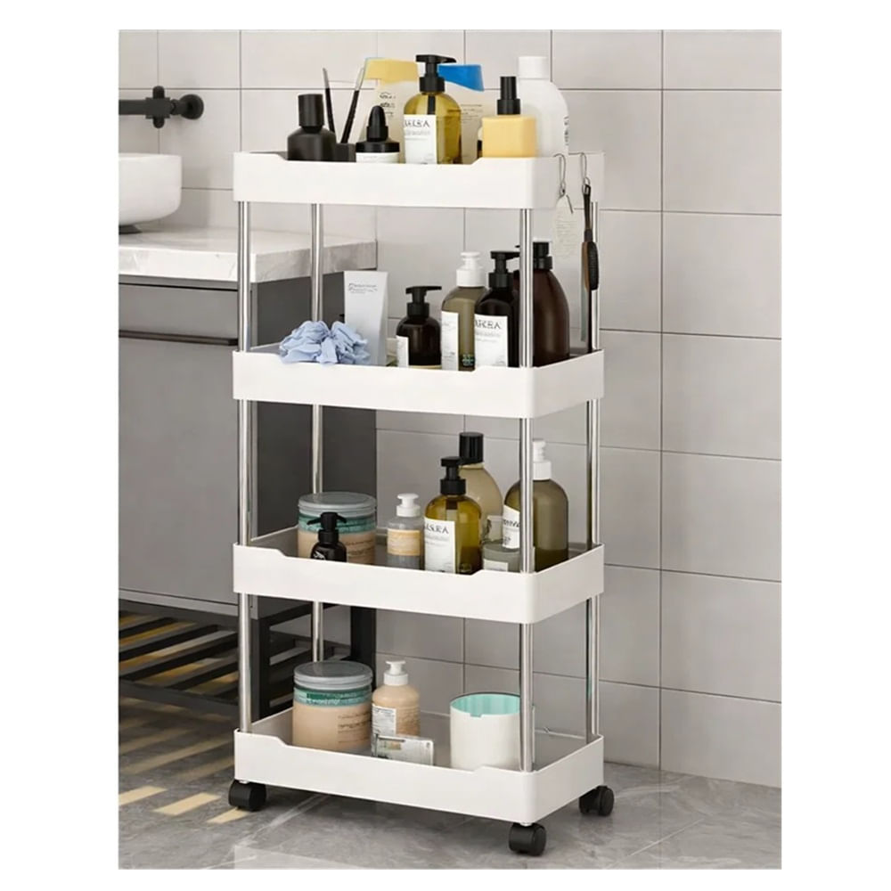 Organizador Multiuso de 4 Niveles con Ruedas - Estante Móvil para Baño y Cocina Color Blanco