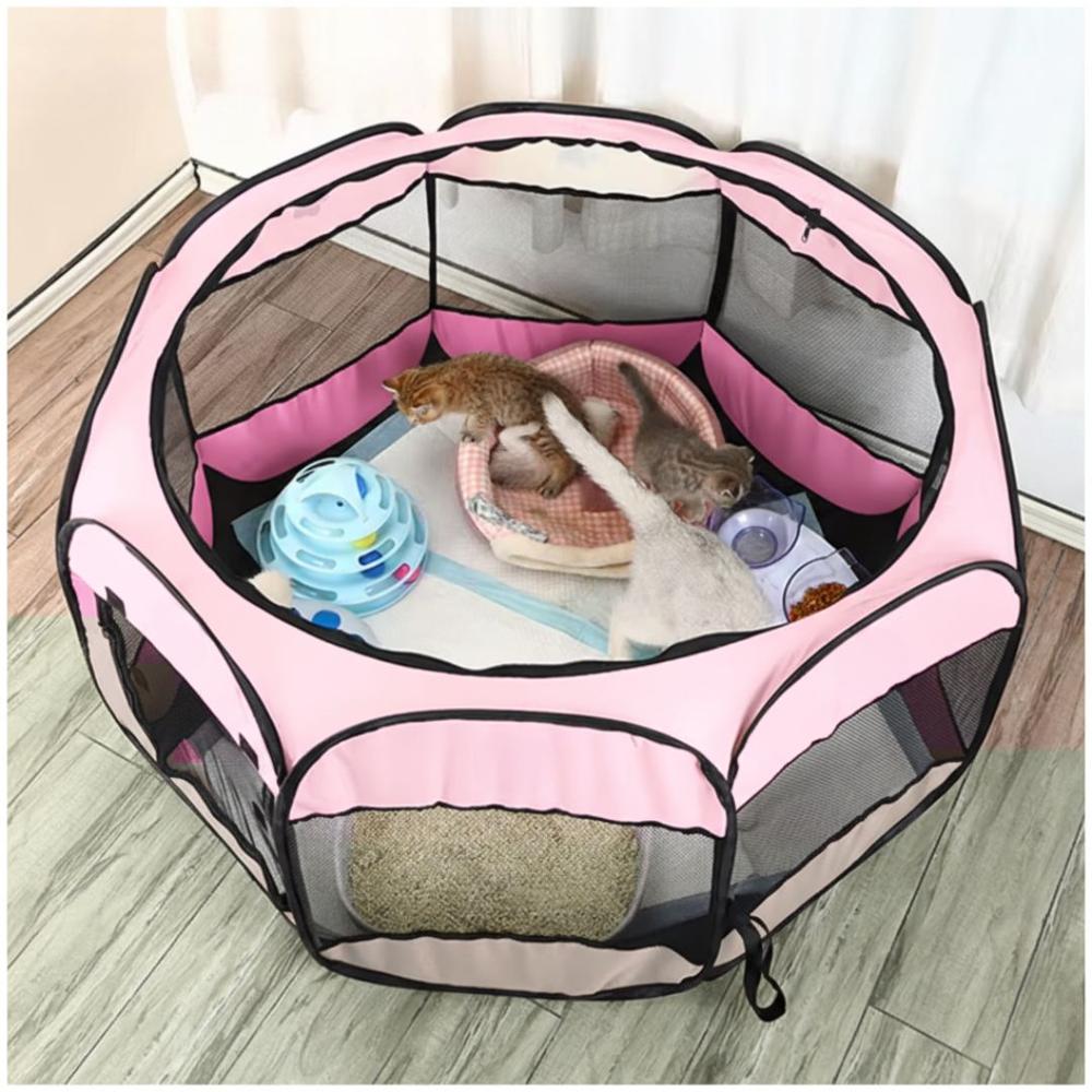 Corral Cama para Gatos Perros Casa para Mascotas Plegable 58x90x90cm Rosado