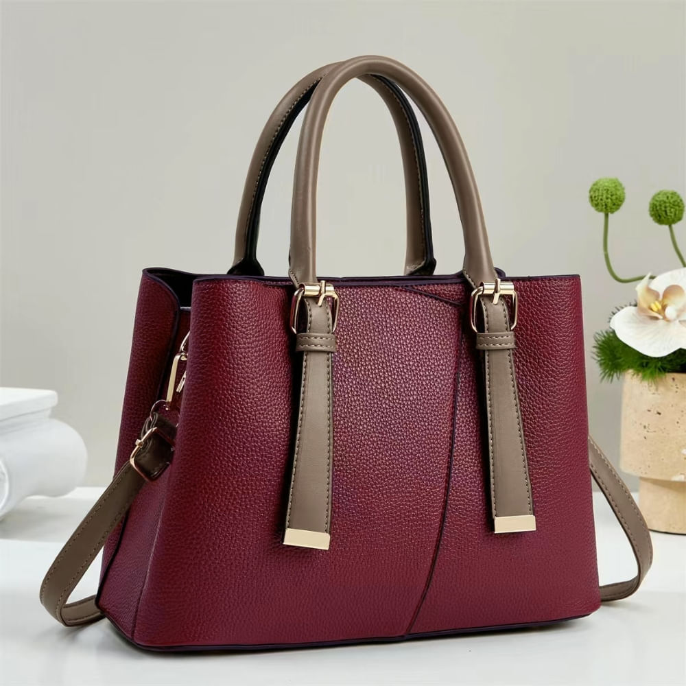 Bolso Tote Elegante Cuero PU Organizada y Versátil - Bordó