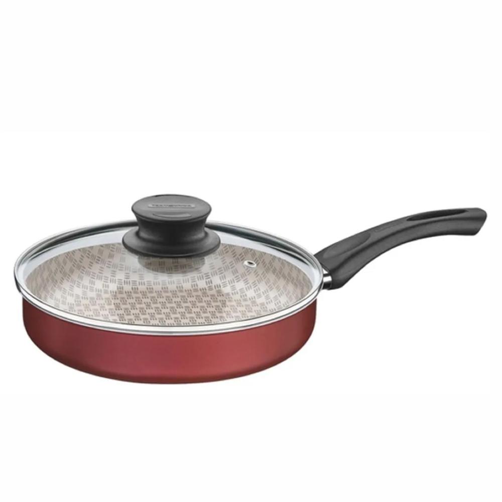Sarten Recta 24 cm Tramontina Paris Rojo Aluminio con Tapa