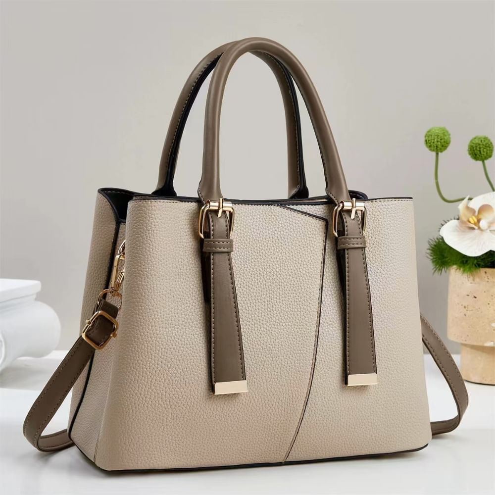 Bolso Tote Elegante Cuero PU Organizada y Versátil - Crema