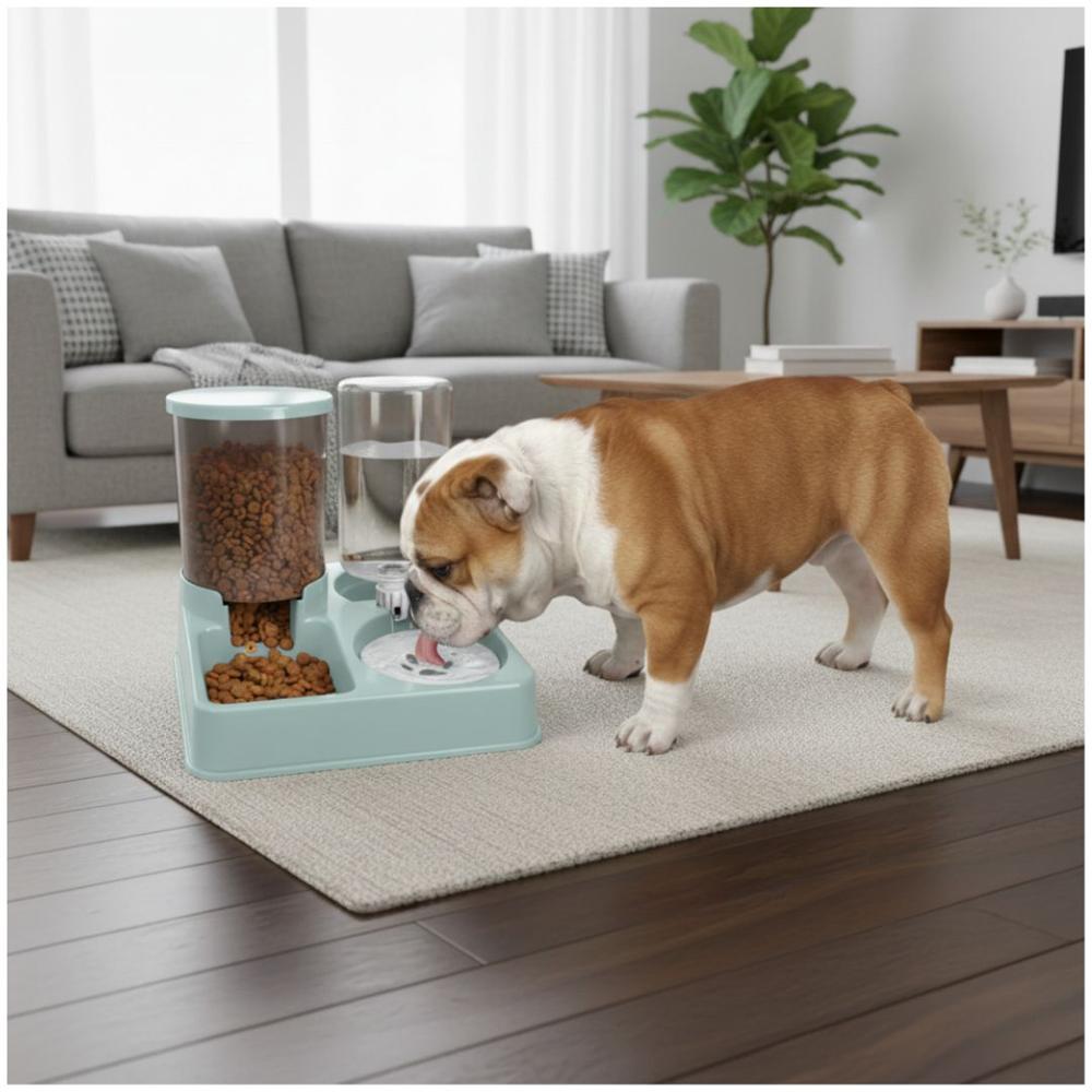 Comedero y Bebedero para Mascotas 2 en 1 con Doble Dispensador Agua y Comida Perros Gatos Verde agua