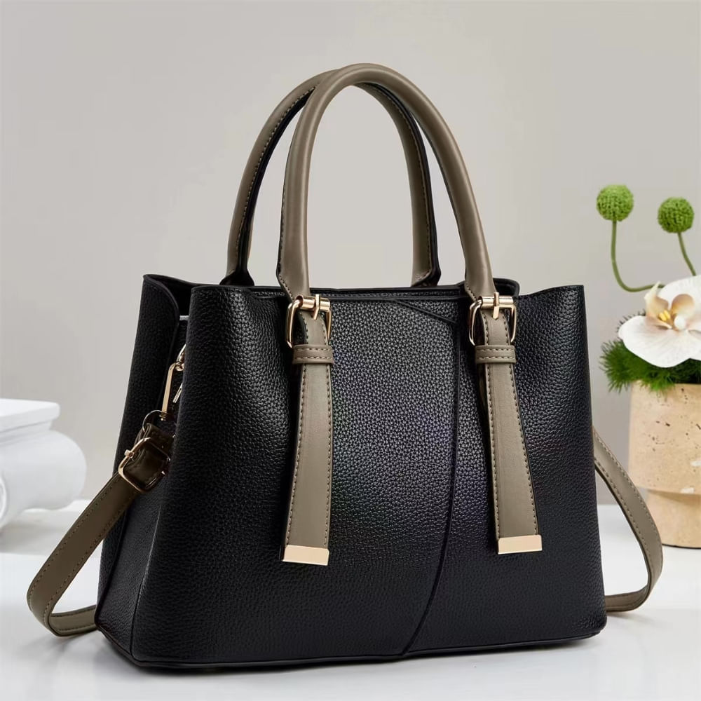 Bolso Tote Elegante Cuero PU Organizada y Versátil - Negro