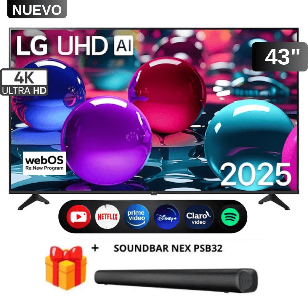 Smart TV LG 43 Pulgadas 4K UHD AI 43UA7300PSB webOS mas soundbar