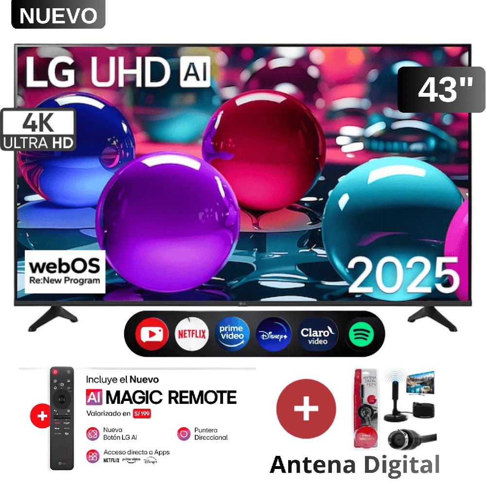 Smart TV LG 43 Pulgadas 4K UHD AI 43UA7300PSB webOS mas control magic y antena digital