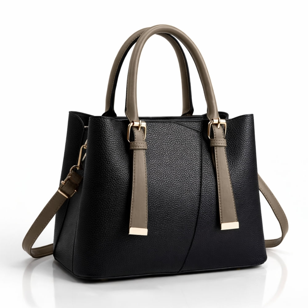 Cartera Tote Mujer con Correa y División Interna – Negro