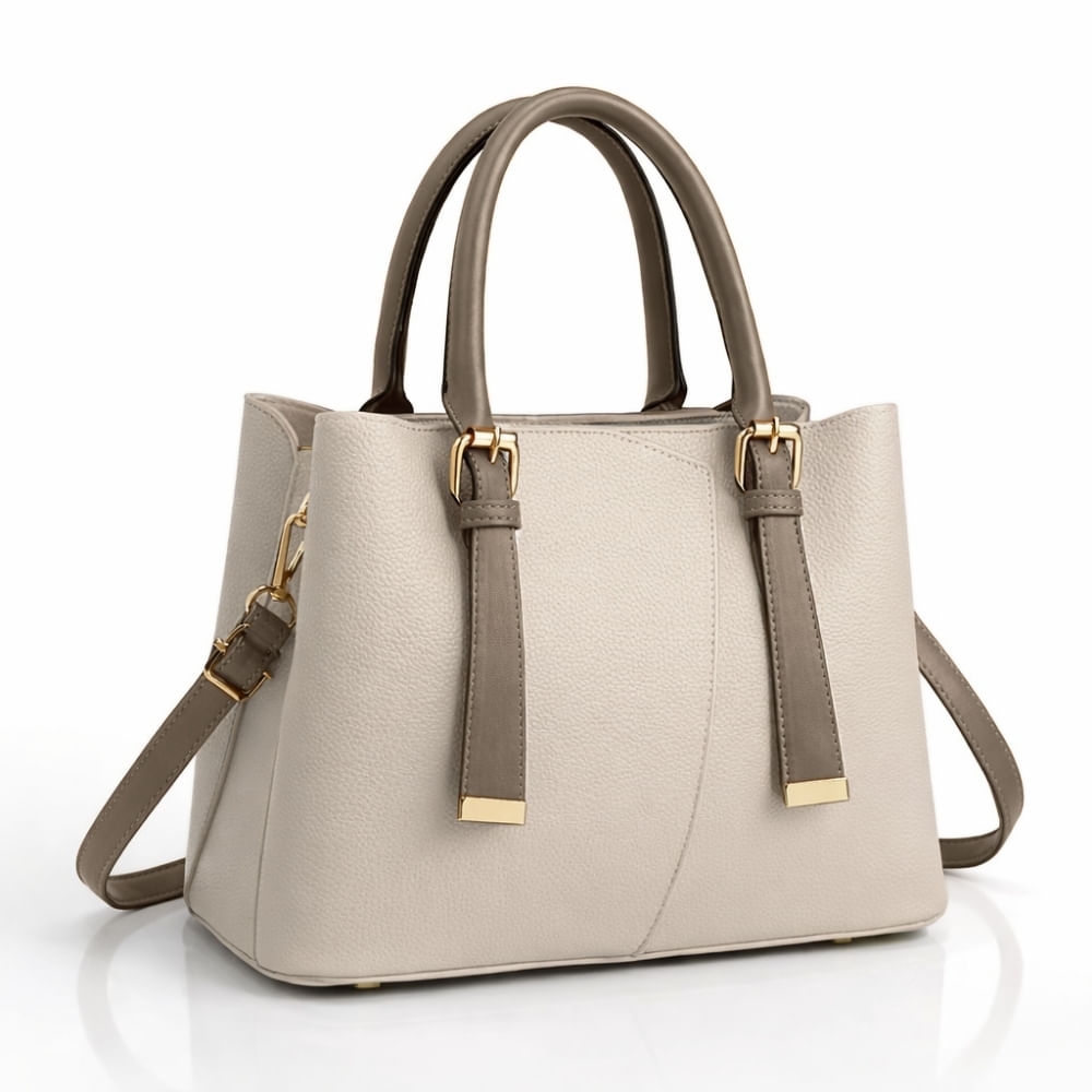 Cartera Tote Mujer con Correa y División Interna – Crema