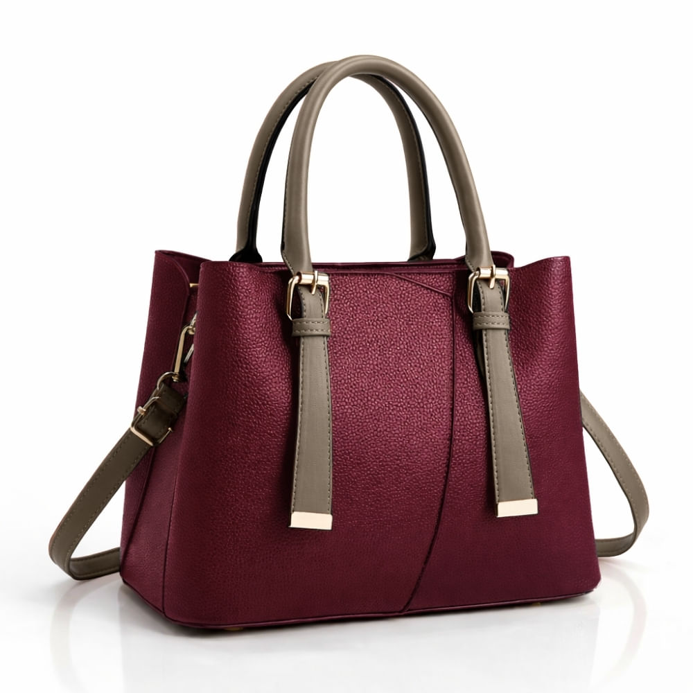 Cartera Tote Mujer con Correa y División Interna – Bordó