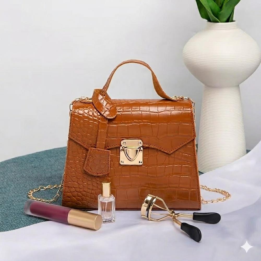 BOLSO DE MANO EJECUTIVO COMPACTO MARRON 19X6X15CM