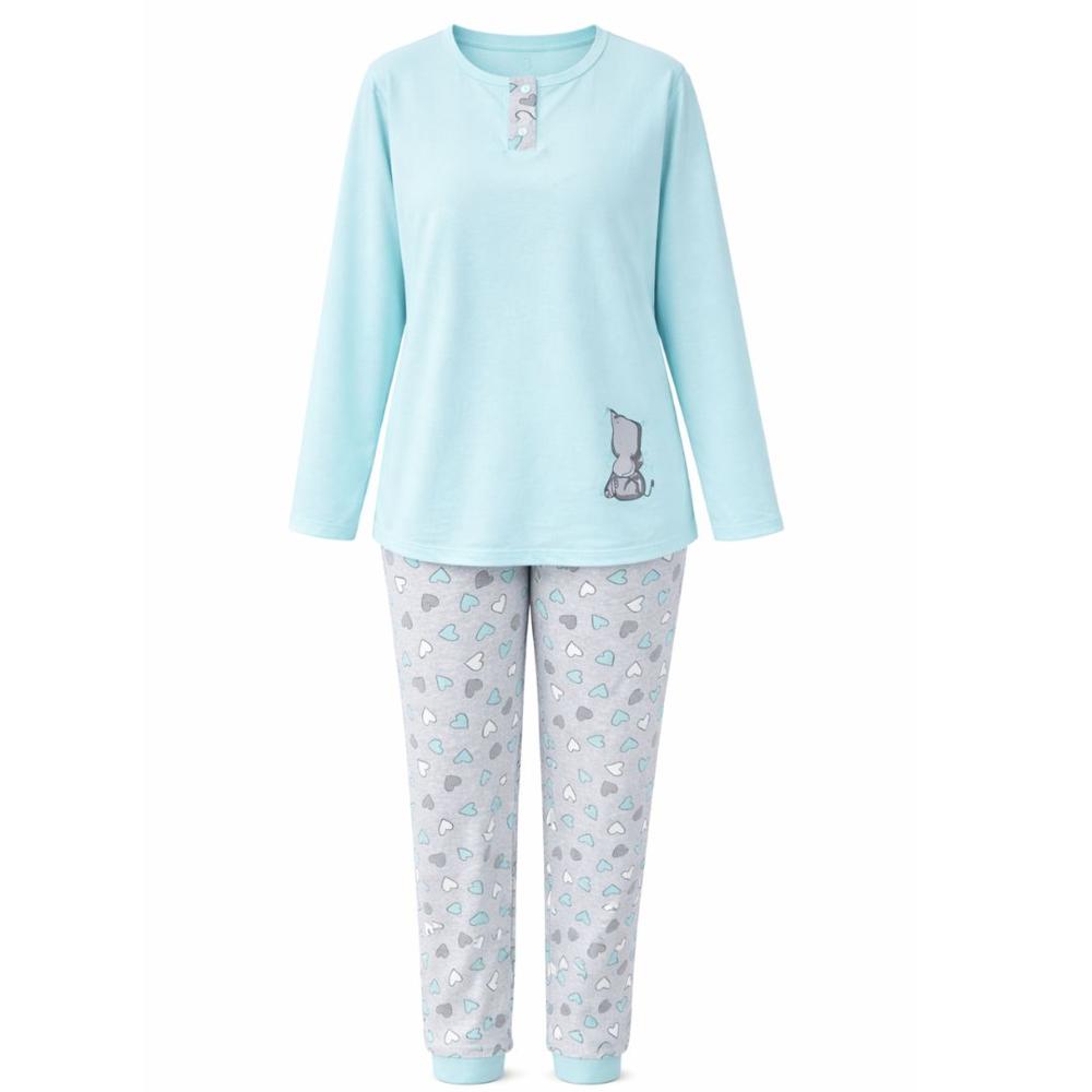 Pijama de Mujer Polo Manga larga  y pantalón de algodón